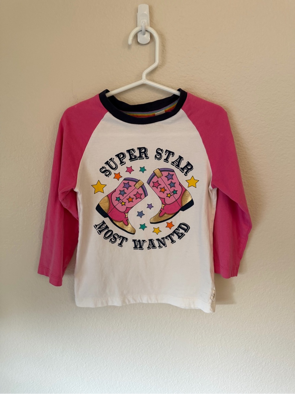 Girls Pink & White Raglan 'Super Star Most Wanted' Long Sleeve Tee